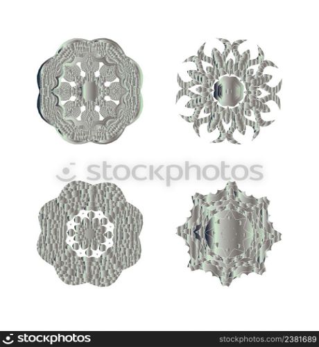 Abstract silver ornament. Abstract silver ornament set.. Oriental silver pattern