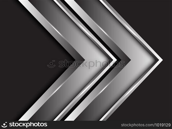 Abstract silver twin arrow metallic direction on black design modern futuristic background vector illustration.