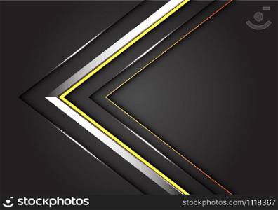 Abstract silver yellow line arrow direction on dark grey design modern luxury futuristic background vector illustration.