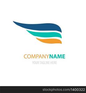 Abstract simple blue, orange and green wings logo isolated on white. Vector logotype icon. Freedom symbol. Abstract simple wings logo. Vector logo icon