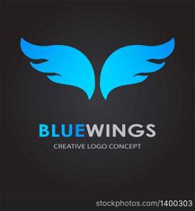 Abstract simple blue wings logo. Vector logotype icon. Freedom symbol. Abstract simple wings logo. Vector logo icon