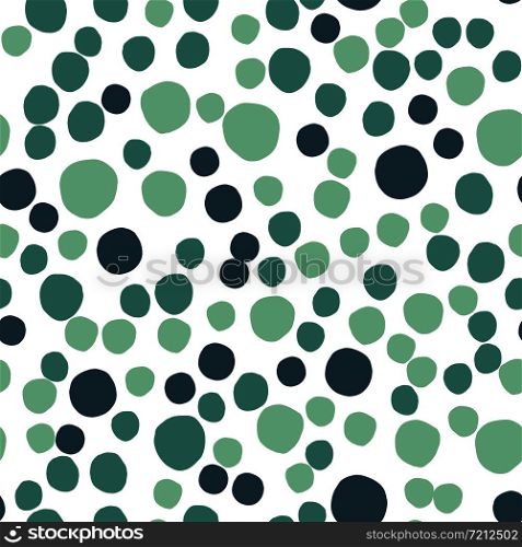 Abstract simple pebble shapes seamless pattern on white background. Random geometric dotted wallpaper. Chaotic green stones backdrop. Vector illustration. Abstract simple pebble shapes seamless pattern on white background.