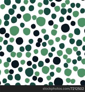 Abstract simple pebble shapes seamless pattern on white background. Random geometric dotted wallpaper. Chaotic green stones backdrop. Vector illustration. Abstract simple pebble shapes seamless pattern on white background.