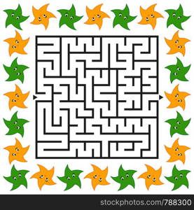 Abstract simple square isolated labyrinth. Black color on a white background. An interesting game for children. Simple flat vector illustration. With lovely bright stars.