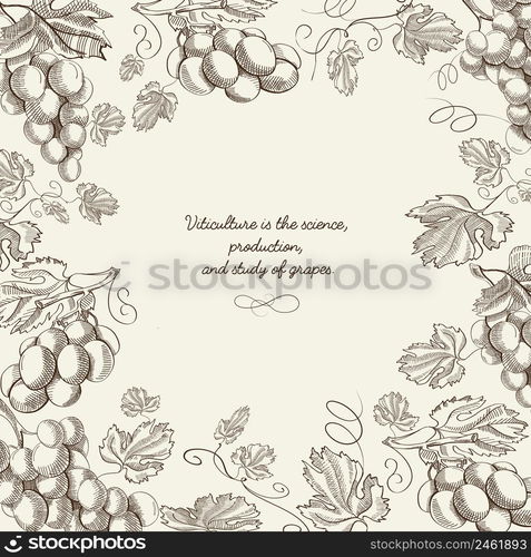 Abstract sketch natural berry template with twigs of ripe grapes and inscription on light background vector illustration. Abstract Sketch Natural Berry Template