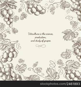 Abstract sketch natural berry template with twigs of ripe grapes and inscription on light background vector illustration. Abstract Sketch Natural Berry Template