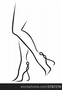 Abstract sketching outline of graceful women legs, black over white vector artwork