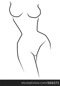 Abstract slender and sensual body of woman, isolated on the white background, hand drawing outline