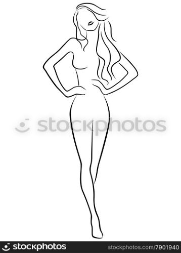 Abstract slender posing girl hand drawing vector outline. Abstract slender girl