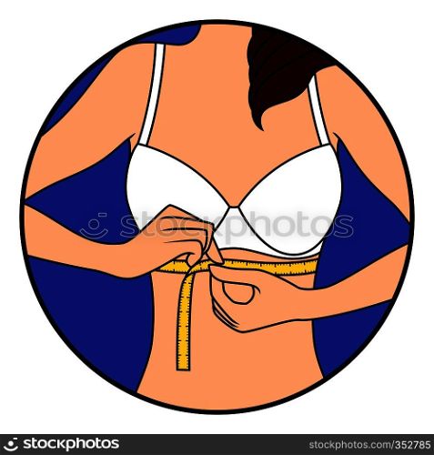 Abstract slim girl tape the size of her chest, hand drawing vector illustration in circle isolated over white