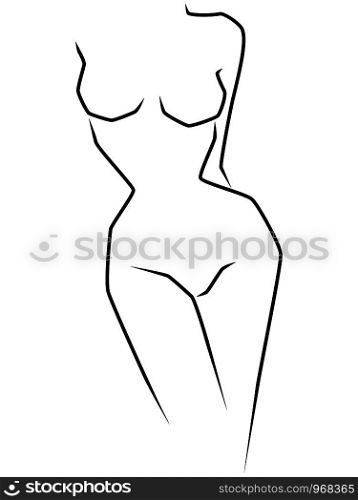 Abstract slimness body of woman with slim waist and big hips, black over white hand drawing vector artwork