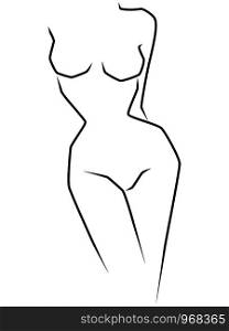 Abstract slimness body of woman with slim waist and big hips, black over white hand drawing vector artwork
