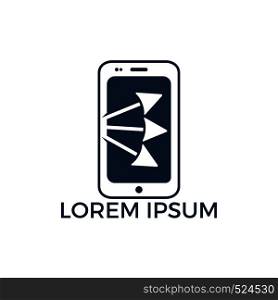Abstract smartphone with arrows logo design. Mobile phone application vector sign. Mobile arrow stats logo design template.