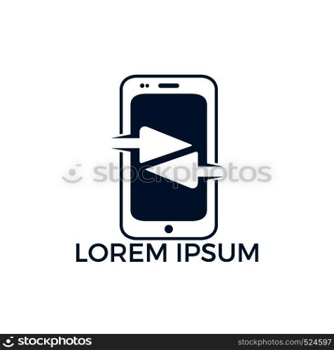 Abstract smartphone with arrows logo design. Mobile phone application vector sign. Mobile arrow stats logo design template.