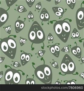 Abstract Smiling and surprised martian heads seamless background, vector illustration.