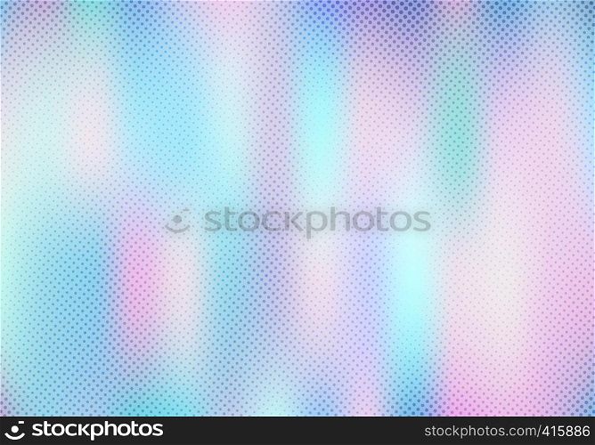 Abstract smoot blurred holographic gradient background with halftone texture effect. Hologram Luxury trendy tender pearlescent. Vector illustration