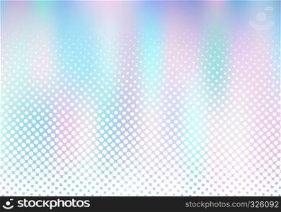 Abstract smoot blurred holographic gradient background with white halftone effect. Hologram Luxury trendy tender pearlescent. Vector illustration