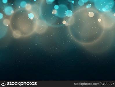 Abstract soft blue blurred bokeh lightoing effect dark background. Vector illustration