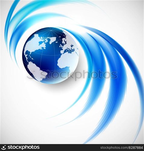 Abstract soft blue wave background with globe