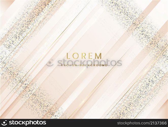 Abstract soft gold lines diagonal background. Decor golden lines glowing dots golden combinations. Luxury frame design. Vector illustration