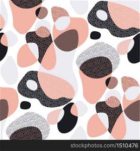 Abstract soft natural forms with geometric texture. Seamless pattern, tileable motif, repeatable pattern in light warm rose and lack colors.