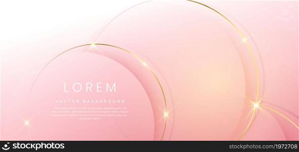 Abstract soft pink circle overlap with golden lines and light effect background. Luxury concept. Vector illustration. You can use for ad, poster, template, business presentation. Vector illustration