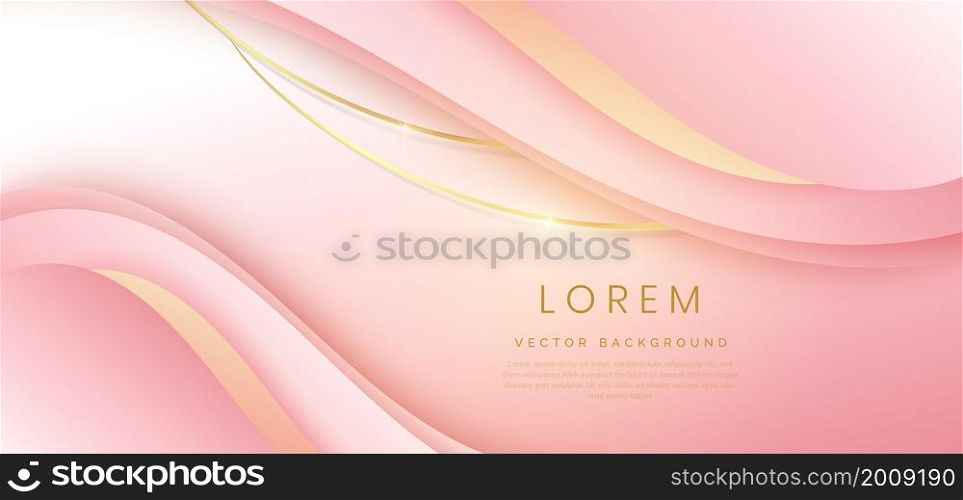 Abstract soft pink wave overlap with golden lines and light effect background. Luxury concept. Vector illustration. You can use for ad, poster, template, business presentation. Vector illustration