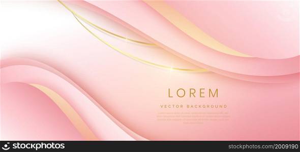 Abstract soft pink wave overlap with golden lines and light effect background. Luxury concept. Vector illustration. You can use for ad, poster, template, business presentation. Vector illustration