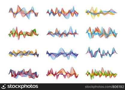 Abstract sound waves. Voice or music digital visualizations for equalizer panels. Vector equalizer wave spectrum colored, illustration of electronic digital audio beat frequency. Abstract sound waves. Voice or music digital visualizations for equalizer panels