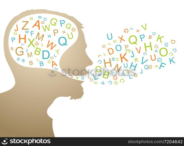 Abstract speaker silhouette with colorful letters