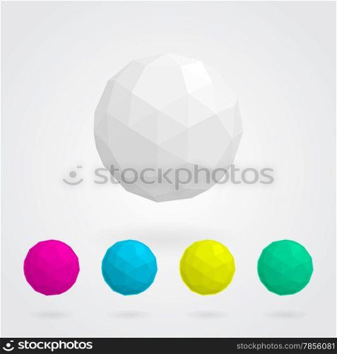 Abstract sphere made of geometric shapes (in white,purple,blue,yellow and green)