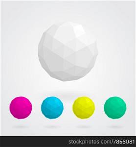 Abstract sphere made of geometric shapes (in white,purple,blue,yellow and green)