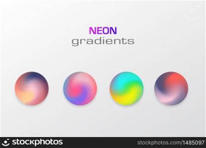 Abstract sphere neon colors gradients isolated on white background. Minimal circle blur ball 3d. Modern liquid geometry. Planet set.. Abstract sphere neon colors gradients isolated