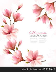 Abstract spring background with beautiful magnolia branches. Vector.