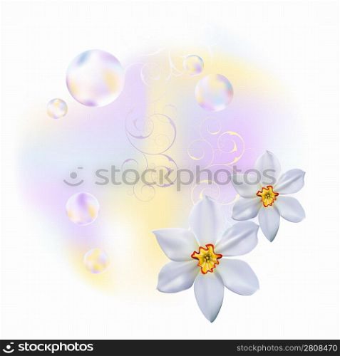 Abstract spring background with flowers and sphere