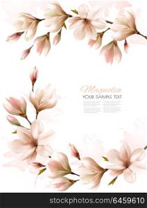 Abstract spring background with white magnolia branches. Vector.