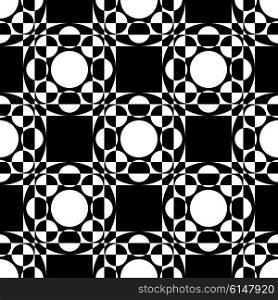 Abstract Square and Circle Pattern. Vector Seamless Black and White Background. Regular Checkered Texture