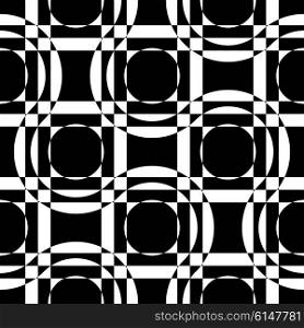 Abstract Square and Circle Pattern. Vector Seamless Geometric Wallpaper. Regular Monochrome Background