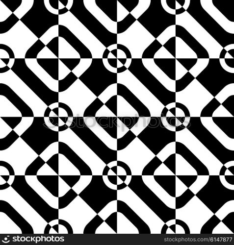 Abstract Square and Circle Pattern. Vector Seamless Monochrome Background. Regular Geometric Texture