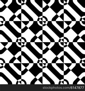 Abstract Square and Circle Pattern. Vector Seamless Monochrome Background. Regular Geometric Texture