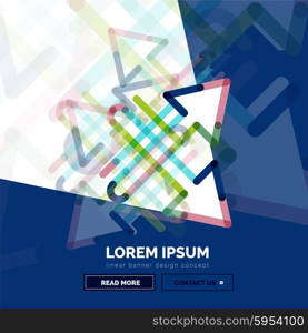 Abstract square banner template with arrows, linear design style. Vector illustration