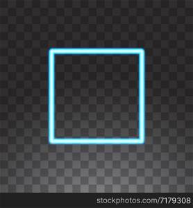 Abstract square blue neon frame, vector illustration, isolated on transparent background.. Abstract square blue neon frame, vector illustration, isolated on transparent background