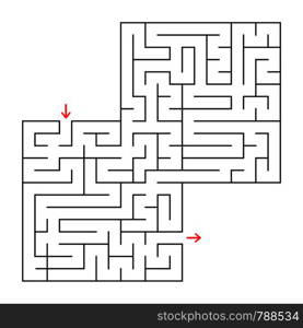 Abstract square isolated maze. Black color. An interesting and useful game for children and adults. Simple flat vector illustration. With a place for your image