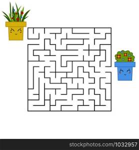Abstract square maze. An interesting and useful game for children. Find the path from the flower to the flower. Simple flat vector illustration isolated on white background. Abstract square maze. An interesting and useful game for children. Find the path from the flower to the flower. Simple flat vector illustration isolated on white background.
