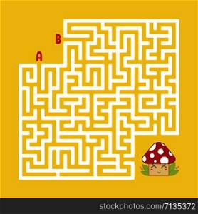 Abstract square maze. Find the right path to the cute mushroom. Game for kids. Puzzle for children. Labyrinth conundrum. Flat vector illustration isolated on color background. Abstract square maze. Find the right path to the cute mushroom. Game for kids. Puzzle for children. Labyrinth conundrum. Flat vector illustration isolated on color background.