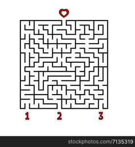 Abstract square maze. Game for kids. Puzzle for children. Find the right path to the heart. Labyrinth conundrum. Flat vector illustration isolated on white background.