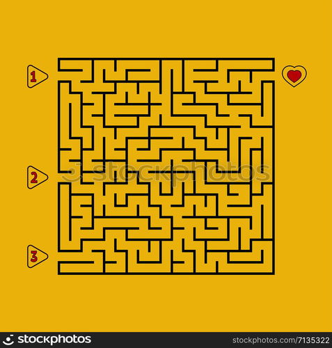 Abstract square maze. Game for kids. Puzzle for children. Find the right path to the heart. Labyrinth conundrum. Flat vector illustration isolated on white background.