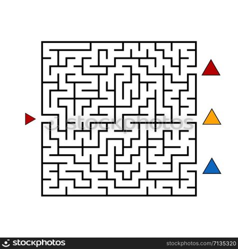 Abstract square maze. Game for kids. Puzzle for children. Find the right path. Labyrinth conundrum. Flat vector illustration isolated on white background. Abstract square maze. Game for kids. Puzzle for children. Find the right path. Labyrinth conundrum. Flat vector illustration isolated on white background.
