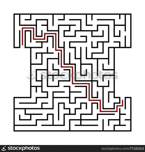 Abstract square maze. Game for kids. Puzzle for children. Labyrinth conundrum. Black flat vector illustration isolated on white background. With answer. Abstract square maze. Game for kids. Puzzle for children. Labyrinth conundrum. Black flat vector illustration isolated on white background. With answer.