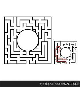 Abstract square maze. Game for kids. Puzzle for children. Labyrinth conundrum. Flat vector illustration isolated on white background. With answer. With place for your image. Abstract square maze. Game for kids. Puzzle for children. Labyrinth conundrum. Flat vector illustration isolated on white background. With answer. With place for your image.
